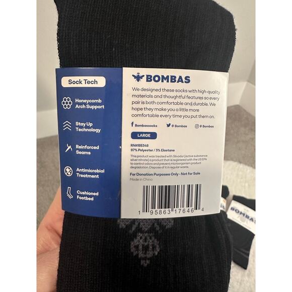 New Bombas Black Crew Socks w Honeycomb Arch Support (Lot 6 Pairs) Size Large - Picture 4 of 4